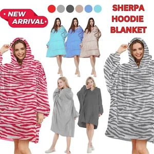 Reversible Unisex Hoodie Blanket Oversized Plush Sherpa Giant Hooded Sweatshirt - Picture 1 of 112