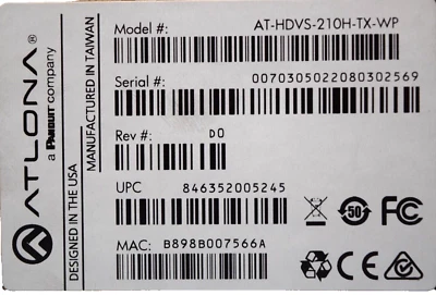 Transmisor Atlona HDMI a través de Ethernet AT-HDVS-210H-TX-WP Foto 1 de 3
