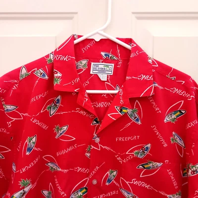 Vintage The Islander Bahamas Red Front Down Short Sleeve Shirt M Surfboards - Image 1 of 4