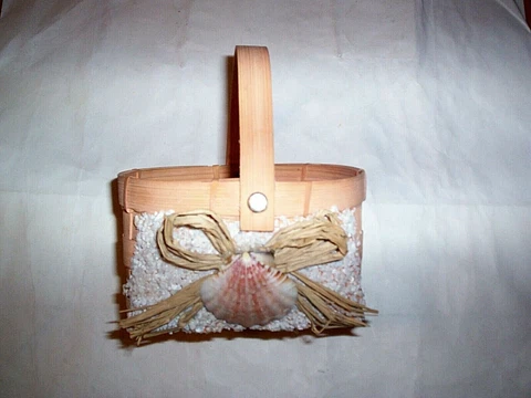 Small Woven Basket with Handle and sea shell Cover