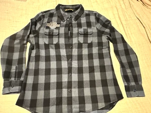 Harley Davidson, donna grande flanella pesante ricamata, blu e nero 2018 - Foto 1 di 9