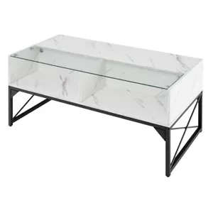 Rectangle Coffee Table Center Table Living Room w/Tempered Glass Top & LED Light - Picture 1 of 11