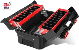2-Layer Lockable Tool Box Plastic Portable Storage Folding Toolbox Tray Divider - Picture 1 of 12