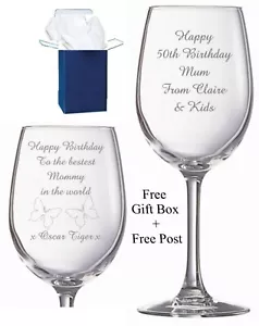 Personalised Engraved Crystal Wine Glass birthday gifts 18th 21st 30th 40th 50th - Picture 1 of 3