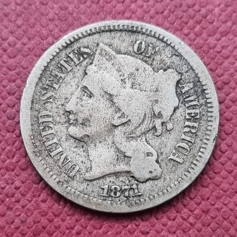 1871 Three Cent Nickel 3c Circulated Damaged #49812 Cover