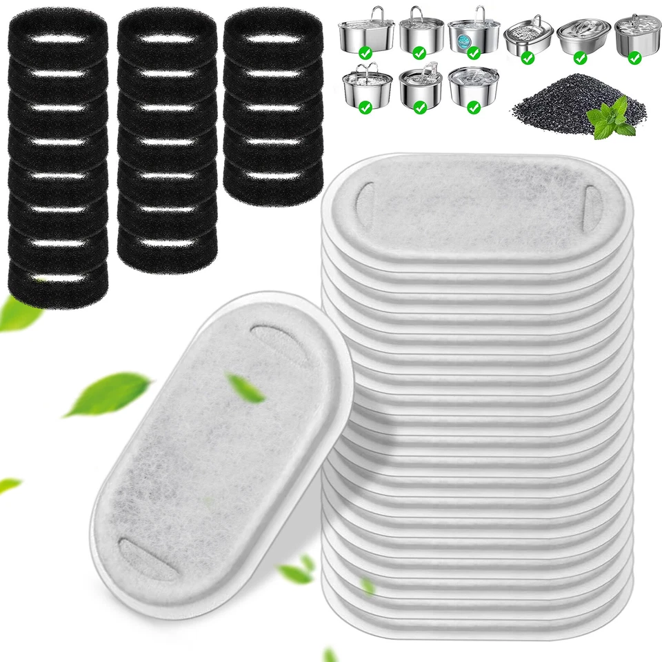 Repuesto de filtros de fuente de agua para gatos mascotas 40 piezas para repuesto 67/108/135 oz Foto 1 de 4