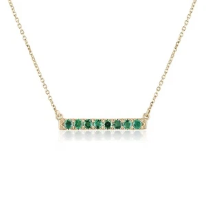 0.60tcw Minimalist Natural Emerald Bar East to West French Set Necklace Gold 14K - Picture 1 of 10