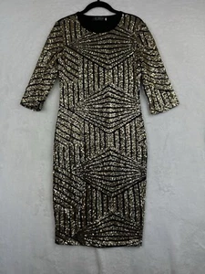 MF Dress The United States Womens M Black Gold Sequins Long Sleeve Dress Formal - Picture 1 of 12