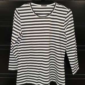 J. McLaughlin Women’s Black White Metallic Striped Medium Blouse Round Neck 3/4  - Picture 1 of 7