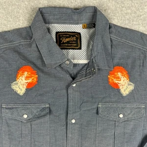 Howler Bros Gaucho Snap Shirt Howling Wolf XL Mens Blue Western Embroidered - Picture 1 of 7