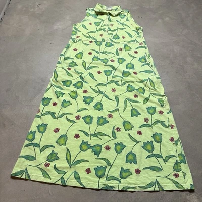 Vintage Fresh Produce Womens 90s Green Long Dress Size Large aop Tulips Flowers - Image 1 of 4