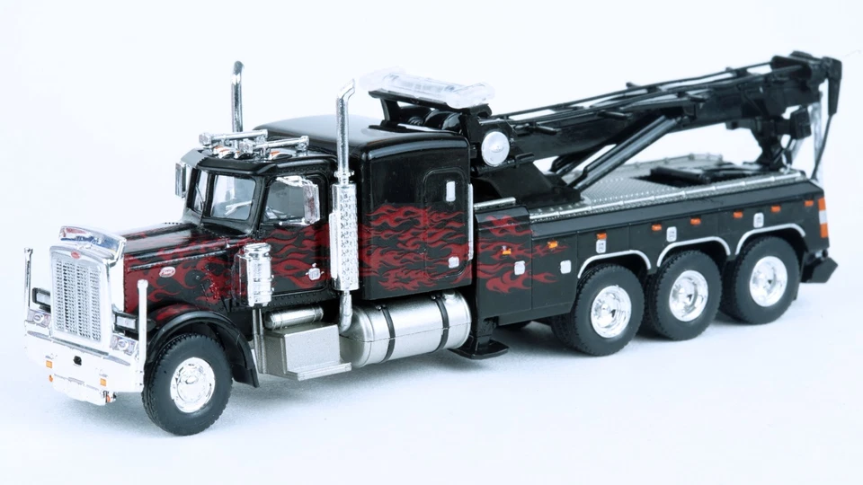 Brekina 1973 Peterbilt 359 Tow Truck Black/Red Flames #86278 HO 1/87 Scale - Image 1 of 4