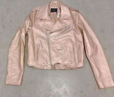 Love Tree Faux Leather Jacket Medium Moto Biker Full Zip Pink-Cropped - Image 1 of 4