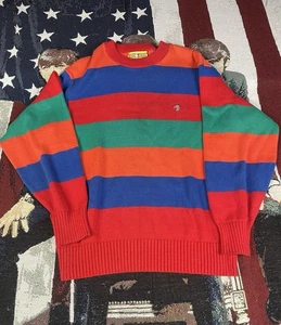 Vintage Duck Head Sweater Color Block Multi Color Patterned Stripes 90s Size L - Picture 1 of 6