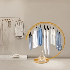 Gold Freestanding Clothing Display Rack Modern Coat Rack W/ 30 Moon-shaped Hooks - Picture 1 of 7