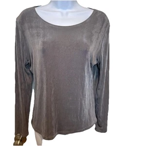 Double D Ranch Medium Gray Shiny Stretchy Silky Long Sleeve Shirt Top - Picture 1 of 8