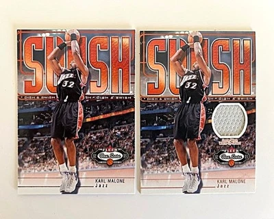 KARL MALONE 2003 Fleer Box Score (2) Dish & Swish Game Worn Jkt & Regular Card - Image 1 of 2
