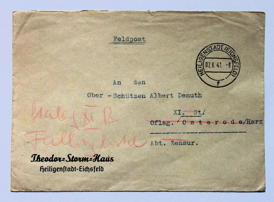 Feldpostbrief 1941 von Heiligenstadt Eichsfeld an Stalag XI B Fallingbostel - Bild 1 von 1