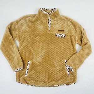 Simply Southern Women’s Fleece Sherpa Pullover Gold Cow Print Size XL SOFT - Picture 1 of 14