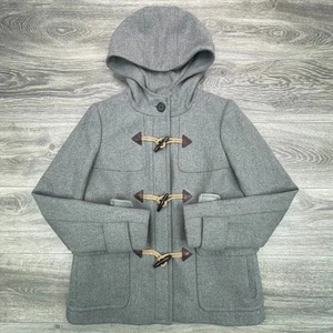J Crew Jacke Damen 4 grau Melton Wolle Kapuze Knebel Dufflecoat gefüttert warm - Bild 1 von 16