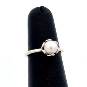 Authentic PANDORA 925 Sterling Silver Solitaire Pearl Size 5 Stackable Ring - Picture 1 of 13