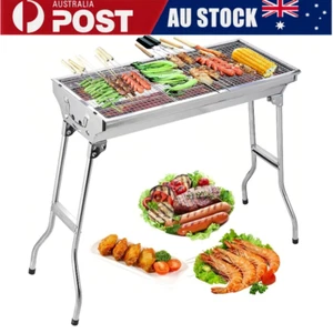 Foldable Charcoal BBQ Grill Stainless Steel Portable Folding Outdoor Barbeque AU - Picture 1 of 7