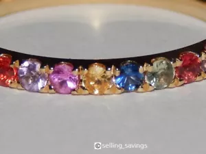 14K YELLOW GOLD EFFY MULTI COLOR SAPPHIRE 2MM STACKING SOLO BAND RING SIZE 6.75 - Picture 1 of 9