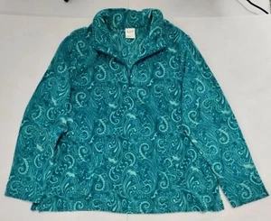 Paisley Fleece Pullover 1/4 Zip Women's XL Aqua Blue Green Top Jacket Blair New - Picture 1 of 11