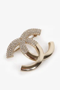Chanel 2023 CC Champagne Gold Crystal Brooch - Picture 1 of 6