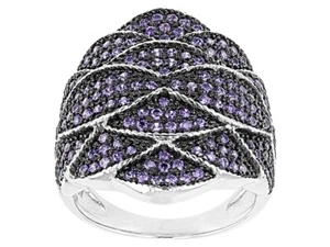 Size 6 Purple Cubic Zirconia Black/White Rhodium Over 925 Silver Cluster Ring - Picture 1 of 4