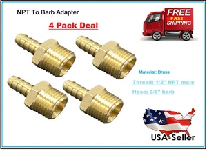 (4 Pack)Brass Hose Fitting Adapter 1/2" NPT Male TO 3/8" Barb Corrosion Resistan - Picture 1 of 7