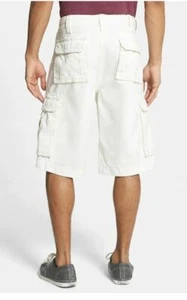 NEW True Religion Jeans Mens Isaac Cargo Short Big T Stitch White Frayed 33 x13 - Picture 1 of 8