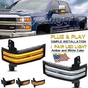 Pair LED Strip Tow Side Mirror Marker Light Lamp For Chevy Silverado GMC Sierra - Picture 1 of 12