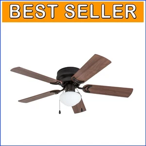 42-Inch LED Flush Mount Ceiling Fan with 5 Blades - Dark Bronze & Cherry Finish - Picture 1 of 14