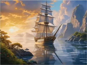 Tile Mural Sailing Ship Seascape Kitchen Bathroom Wall Backsplash Marble Ceramic - Picture 1 of 14