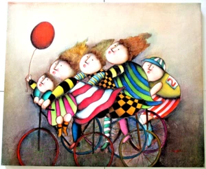 JOYCE ROYBAL "WHIMSICAL / CHILDREN ON BICYCLE" ~ (20" X 24") ~ **OIL PAINTING** - Picture 1 of 16