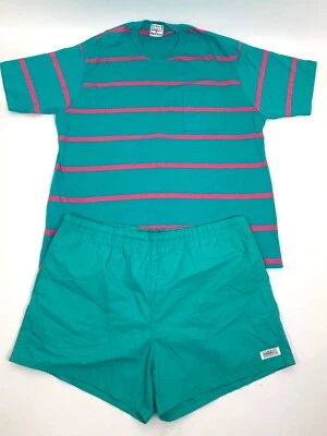 Vtg Men's Jockey Summer Shades XL Swim Trunks & Tshirt Cotton Turquoise & Pink - Image 1 of 4