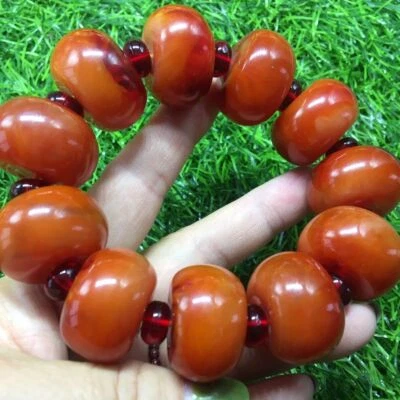 黄色琥珀桶珠手链 22x23 毫米情侣男女通用珠宝手绳 — 第 1/4 张图片