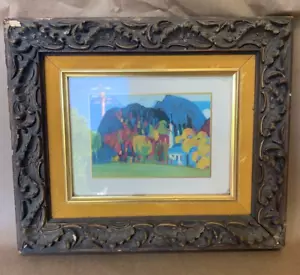 Framed Oil Painting Art White Church Autumn Vintage Original Colorful Landscape - Picture 1 of 3