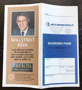 Jet America Airlines Boarding ticket jacket folder - 1983 WALL STREET WEEK AD - Picture 1 of 3
