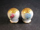 Old Porcelain Hand Painted Blue & Pink Flowers Decorated Salt & Pepper Shakers