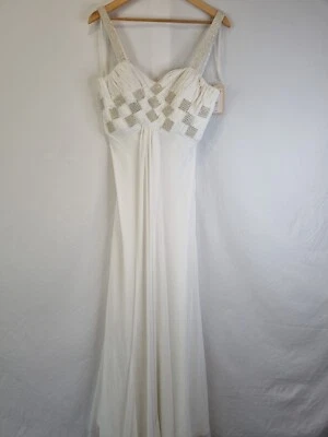 Imoda Ivory Chiffon Sweetheart Ruched Crystal Beaded Wedding Dress Sz 10 — 第 1/4 张图片