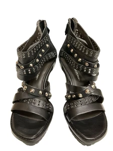 Lisa for Donald Pliner 9.5M Blk Leather Slvr Studded Multi-Strap Platform Sandal - Picture 1 of 14