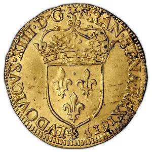 Moneda Francia - Luis XIII - Oro - Écu d'or au Soleil - 1615 A París - 27 100 ex - Imagen 1 de 2
