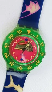Vintage Swatch 1991 Happy Fish SCUBA Resistente all'acqua 200m Svizzera BATTERIA NUOVA - Foto 1 di 12