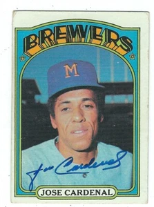 Autographed 1972 Topps JOSE CARDENAL Milwaukee Brewers card #12 w/ COA - Picture 1 of 1