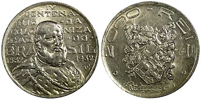 Brazil Silver 1932 2000 Reis 400th Anniversary of Colonization KM# 532 (22 216) - Image 1 of 3