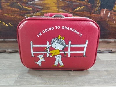 Vintage 1960s I'm Going to Grandma's House Red Suitcase Bag 13" Trojan Luggage - Image 1 of 4