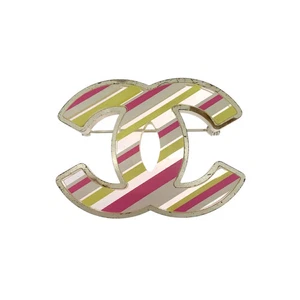 Chanel 04C Striped Coco Silver Acrylic Plated Brooch 504163 r1_0810 - Picture 1 of 10
