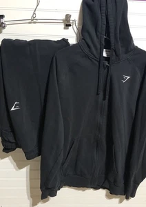 Gymshark Negro Polar Cremallera Completa Sudadera con Capucha/Joggers Entrenamiento Gimnasio Conjunto Para Hombre XL - Imagen 1 de 19